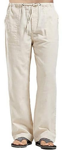 Remxi Pantalon Lin Homme Été Pantalons de Plage Léger Elastique Yoga Pantalon