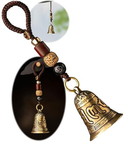 Chinesische Feng Shui Glocke Sechs Zeichen, Reine Messing-Glocke, Fenster- & Türanhänger, Autoschlüsselanhänger, Symbol für Glück, Reichtum Sicherheit, Ideal für Zuhause Bürodekoration (1)