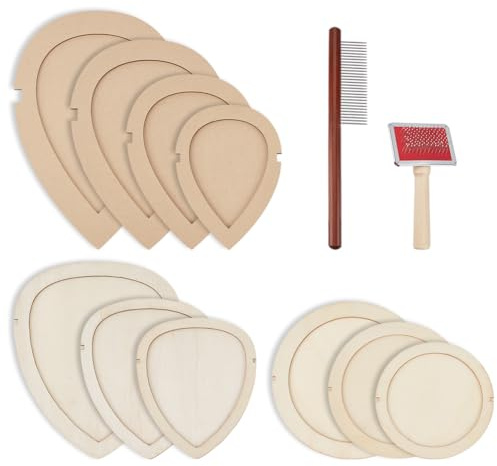 OLYCRAFT Juego de 10 moldes de corte de hojas de macramé y peine, herramienta de plantilla de corte de macramé, herramientas de borla de plumas con peines para hacer borlas de plumas para colgar en la