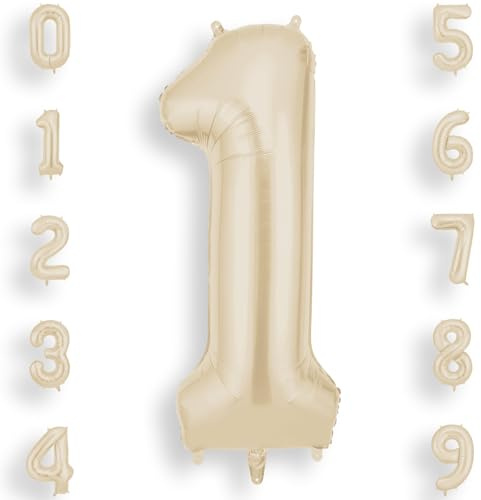AOOSU Cream White Helium Balloons, 40 Inches Number Balloons 1, Foil Birthday Balloon for Birthday Anniversary Wedding Party Decorations Celebration Supplies for Girls Women Men Boys