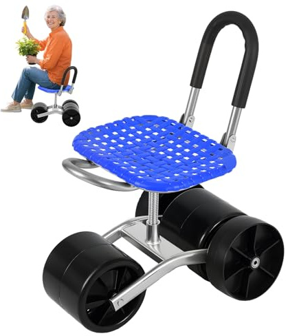 reukmuuc Tabouret de jardin rotatif à 360°, chaise roulante, hauteur réglable, design pliable et capacité de 150 kg, pour jardinage et rempotage, pour soulager les genoux Bleu