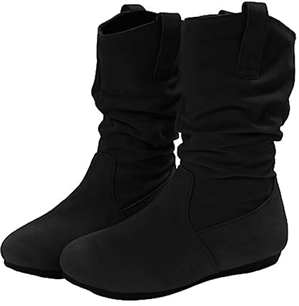 Botas de invierno para mujer, de ante, botines clásicos, de ante, media altura, de entretiempo, planas, para Halloween, estilo occidental, renacentista, para equitación, Negro , 40 EU