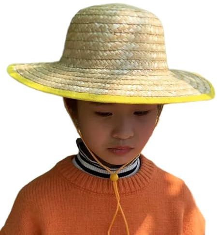 GKYQVE Sombrero de paja natural para niños, niñas, niños, resistente al sol, granjero, ala ancha, playa, niños, fotos, playa, viajes, sombrero, B, Diameter 35CM