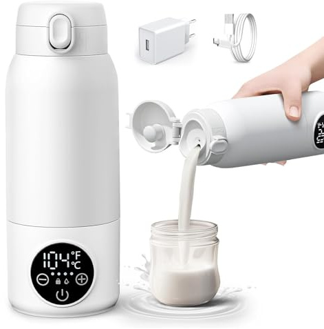Calienta Biberones Portátil, Calienta Biberones Eléctrico con Calentamiento Rápido para Leche Materna o Fórmula, Gran Capacidad de 500ml y Control de Temperatura, Calentamiento Rápido