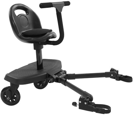 Buggy universel - Kiddyboard - Jusqu'à 50 kg - Avec siège et marchepied - Accessoire de poussette pour enfants de 2 à 6 ans - Attelage de remorque pour enfants - Noir