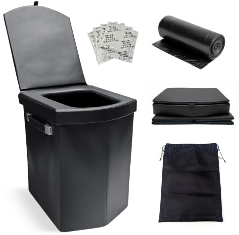 WETCEAOM XL Toilettes portables pour adultes, toilettes de voyage pliables extra larges, toilettes de camping hautes avec couvercle, toilettes compactes pour adultes et enfants, idéales pour la