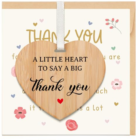 Thank You Cards, Greeting Card with Wooden Thank You Gifts for Women | Heart Plaque Cards for Teachers from Students, Presents for Men Women Colleagues Mum Dad Friend on Birthday Christmas