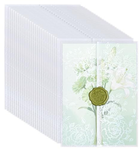 MAYJOYDIY 75 Pack Pre-Folded Vellum Jackets for 5x7/18x13cm Invitations Flower Wedding Invitation Sleeves Translucent Paper Wraps for Wedding Birthday Party Bridal Shower Cards, Rose Flowers and Vine