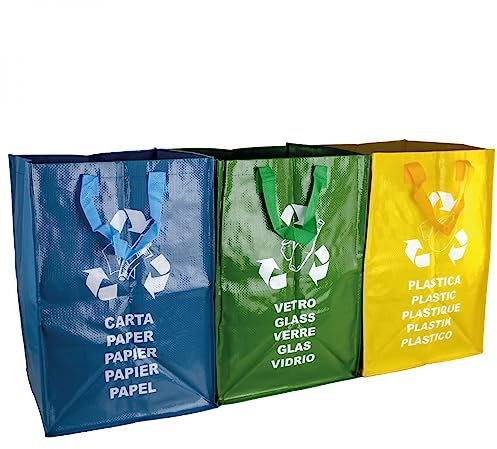 Linxor - Lot de 3 sacs de tri réutilisables pour recyclage des déchets - 130 L