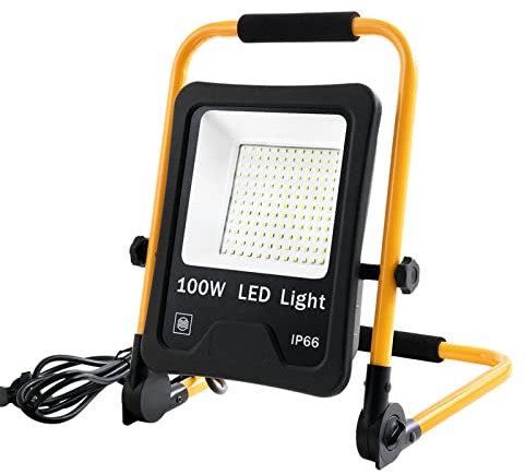 UISEBRT LED Baustrahler 100W 8500LM - LED Arbeitsleuchte Tragbar LED Fluter Floodlight Wasserdicht IP66 Bauscheinwerfer für Werkstatt Baustelle Garage Außen, Kaltweiß