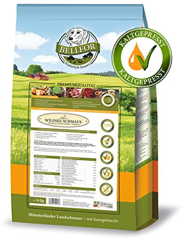 Bellfor Wildsee-Schmaus Hochwertiges Getreidefreies Hundetrockenfutter mit Ente mit hoher Verdaulichkeit ohne tierische Nebenerzeugnisse (10 kg) - Hundefutter mit hohem Fleischanteil.