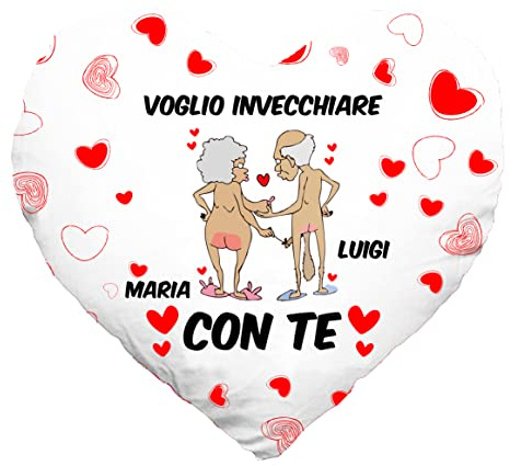 Colorfamily Cuscino SanValentino Personalizzabile a Cuore con nome Voglio invecchiare con te regalo Innamorati Amore Love