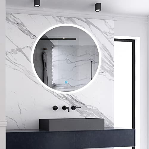 Skybathroom 600mm Round Bathroom Mirror with LED Lights Demister Pad|Wall Mounted|IP44|Touch Sensor, Vanity Mirror with Smart Memory Function