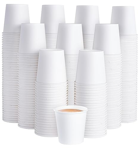JOLLY PARTY 300 Pack 4 oz Disposable Paper Coffee Cup, Hot/Cold Beverage Drinking Cups for Water, White Hot Paper Coffee Cups