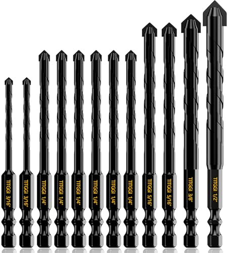 Concrete Drill Bit Set 12PCS - Masonry Drill Bit, Professional Masonry Drill Bit Set for Concrete/Glass/Brick/Cement/Tile/Wood/Etc, Industrial Strength Carbide Drill Bits Tip, 5/32-1/2 by TITGGI