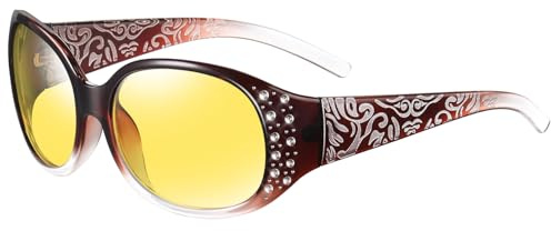 HAOLOTA Night Vision Driving Glasses Women Anti Glare Polarized, Wrap Around Nighttime Safety Glasses UV Protection