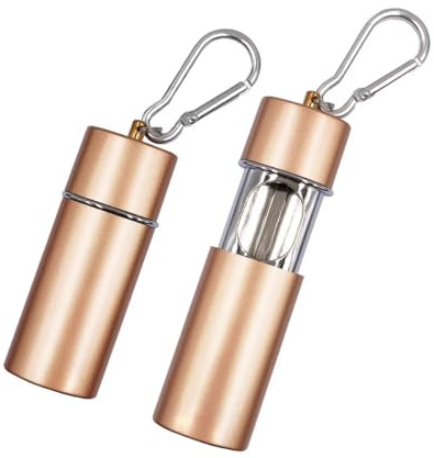 Hourwof Portable Ashtray with Lid,Metal Outdoor Pocket Ashtrays with Keychain for Cigarettes,Travel Ash Trays,Champagne Gold