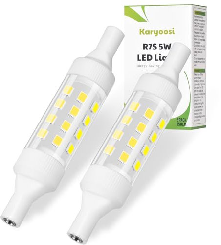 Karyoosi R7S LED 78mm 5W 550LM Equivalente a Lampada Alogena R7S J78 60W, Bianco Freddo 6000K Lampadine LED 78mm, Non Dimmerabile, AC 220V - 240V, 360 Gradi, 2 Pezzi