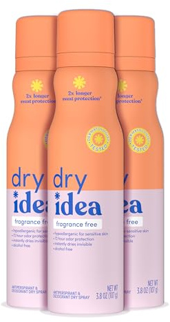 Dry Idea Fragrance-Free Dry Spray Deodorant & Antiperspirant for Women - Hypoallergenic for Sensitive Skin, 2X Longer Sweat Protection, 72Hr Odor Control, Womens Deodorant, 3.8 oz (3 Pack)