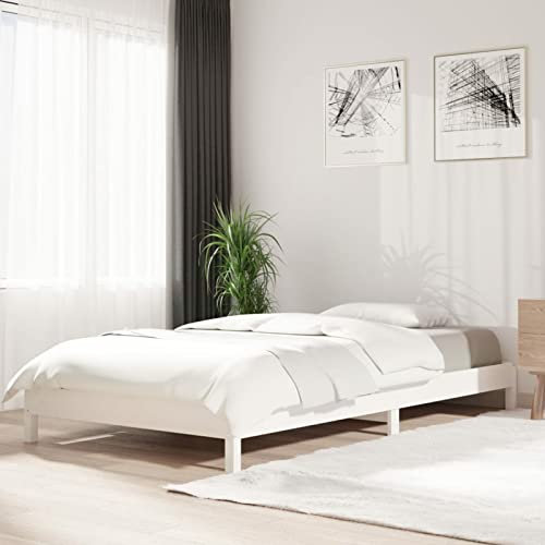 CIADAZ Cama apilable de Madera pino Maciza Blanca 100x200 cm, Somier, Cama Juveniles, Estructura Cama - 820388