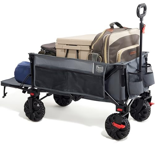 TIMBER RIDGE Carro de Playa Plegable XXXL con Portón Trasero 135 kg Carro Plegable Resistente con Ruedas Anchas Desmontables y asa Ajustable para Acampar al Aire libre Jardín Compras (Gris con frenos)