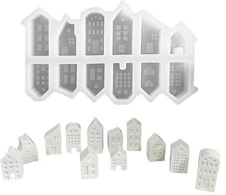 Zernblend Mini Silikonformen, Silikonformen Gießformen, Silikonformen Gießformen Weihnachten, Silikonform, Weihnachtsformen (1 Form enthält 12 Gebäudedesigns)