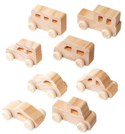 FELTECHELECTR 8pcs Unfinished Wooden Car Toys for Kids DIY Paintable Craft Cars Made of Natural Wood Encourages Hand-Eye Coordination for Pre-School Activities
