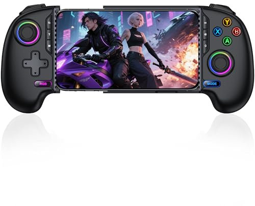 HASACOOL Controlador de teléfono móvil para iPhone, controlador para Android con efecto reverberación, mando de smartphone, compatible con Xbox Cloud/MFi Apple Arcade/Call of Duty/Roblox (negro)