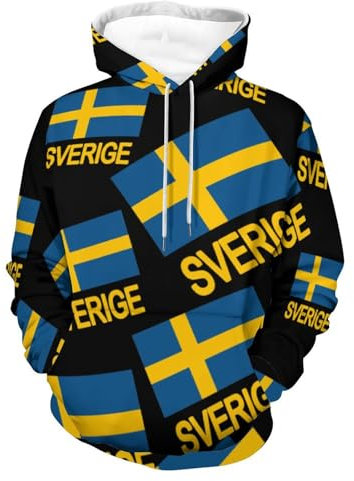 Sverige - Felpa con cappuccio con stampa con bandiera svedese, con coulisse, per adulti, taglia S