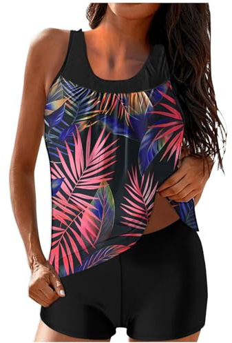 2 Piece Tankini Sets for Women UK Swimwear Tankini Sets with Shorts High Waist Swim Tank Tops with Shorts Beachwear Ladies Swimsuit Swimming Costumes with Shorts Plus Size Bathing Suit