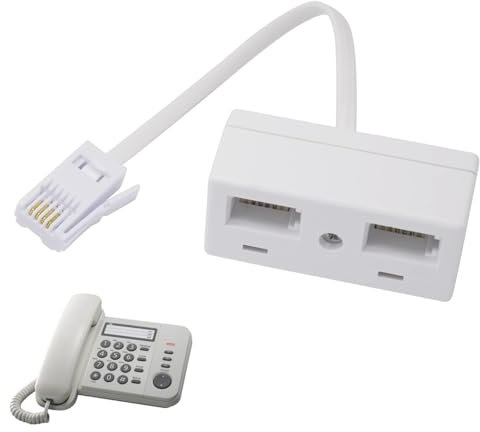 YSFSootie Telephone Splitters，2 Way Sockets Splitter，UK Telephone Adapter RJ11 One Male Plug To 2 Female Extender，White Double Phone Socket Adapter for UK Landline(White, 120mm)