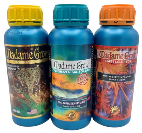 MADAME GROW Nutrition Kit 3 x 500 ml, Accelerator + Sweet Lolita + Caribbean, Växtgödsel, Växtnäringsmedel, Alggödsel, Blommande Gödningsmedel, Näring och Energi