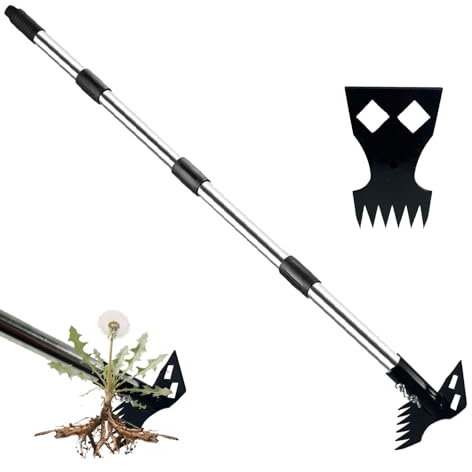 Outil de désherbage avec long manche de 149 cm, outil de désherbage manuel 2 en 1, râteau et binette de jardin, outils de désherbage pour cour, pelouse, terrasse, jardin