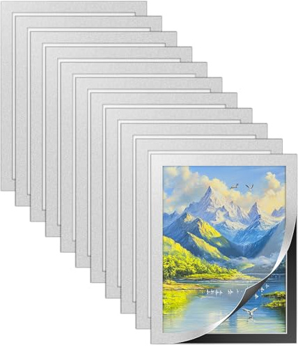 12Pcs Magnetic Picture Frame, A4 Self Adhesive Magnetic Photo Frames, Magnetic Picture Holder Waterproof Clear Sign Holders for Paintings, Photos, Notices, Certificate, Poster (27.9×21cm, Sliver)