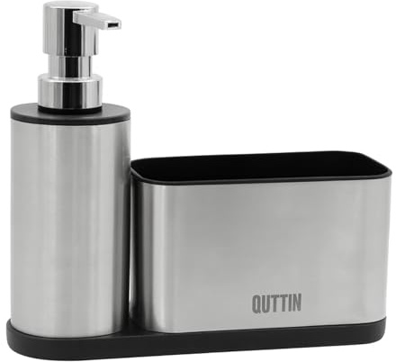 Organizador para Fregadero de Cocina de Acero Inoxidable con dispensador de jabón Integrado – Porta estropajos y cepillos – Accesorio Resistente, Elegante y práctico – 20,3cm x 7cm x 17,5 cm