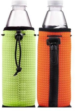ACOLY 2 fundas aislantes de neopreno para botellas de agua de 16 a 18 oz, antideslizantes, para enfriar latas de cerveza y agua, en naranja y verde.