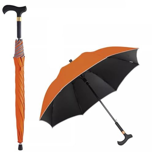 Ombrello Bastone da Passeggio 2 in 1, Ombrello Antivento con Impugnatura Ergonomica e Base Antiscivolo, Struttura Robusta in Fibra di Vetro per Escursionismo e Anziani, Idea Regalo per Papà e Nonno(A)