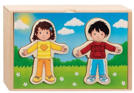 Anziehpuppenpuzzle Junge und Mädchen im Holzkasten (Kinderpuzzle)