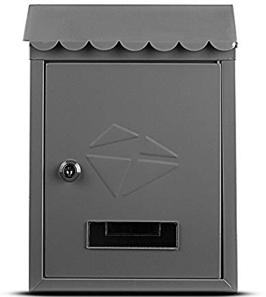 BUZON EXTERIOR EXTERNO DE METAL CERRADURA CORREO POSTAL PAQUETERIA PARA PARED GRIS