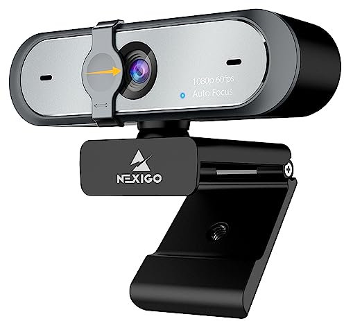 NexiGo N660P 60FPS 1080P Webcam con Enfoque Automático, Micrófonos Duales y Cubierta de Privacidad, Pro HD USB Cámara Web para PC OBS Gaming Conferencias con Zoom Skype FaceTime Teams