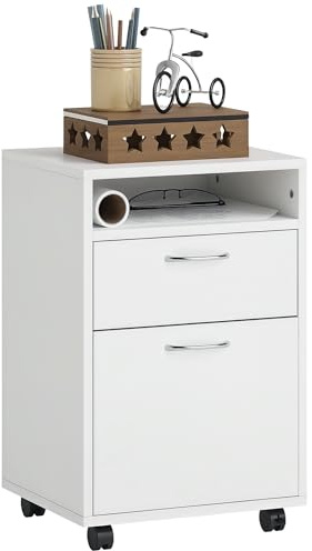 HOMCOM Caisson de bureau rangement bureau sur roulettes tiroir placard niche panneaux particules blanc