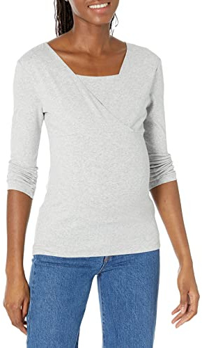 Amazon Essentials Top Premaman con Scollo a V per L'Allattamento Donna, Grigio, XS