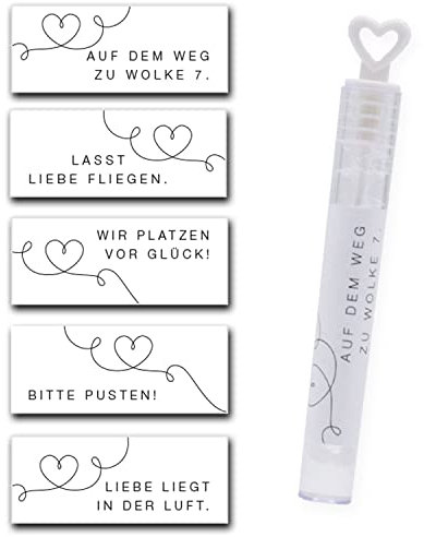 50er-Set Seifenblasen-Aufkleber Hochzeit - Herzlinie Liebe in der Luft 5 x 2 cm - beschriften von Seifenblasen Hochzeit Stilvoll Dekoration Geschenk I dv1180