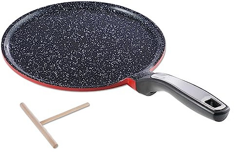 FLOVIA COOK BY NATURE Crepe Pfanne Induktion 28cm Rot, Pfannkuchenpfanne Pancake Pfanne mit Antihaftbeschichtung, aus Gussaluminium, PFOA- und PFAS-frei, für alle Herdarten geeignet
