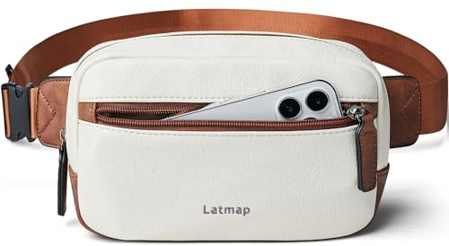 LATMAP 2L Bumbag Fanny Packs for Women Man Belt Bag Small Fashion Crossbody Bag Waist Pack Faux Leather Waterproof Chest Bag Trendy Trendy (Beige)