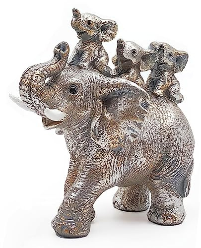 Irayin Elefante Portafortuna, Decorazioni di Elefanti, Regalo Mamma, Madre Elefante che Trasporta tre Piccoli Elefanti Sulla Schiena, Soprammobili Moderni Salotto, Statuette Decorative Casa - Argento
