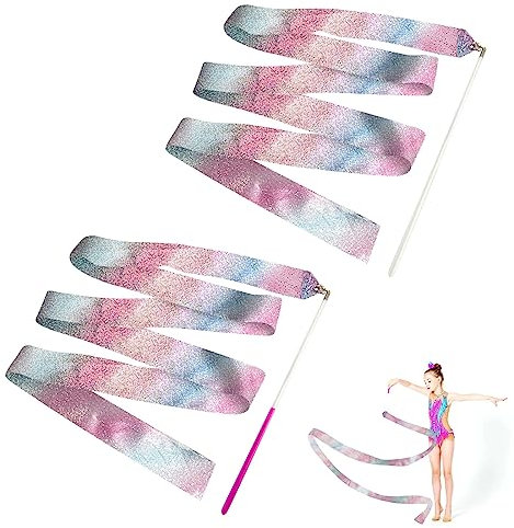 Aphrordity 2 Stück Ribbon Dancer Wand 78,7 Zoll GymnastikbäNder, Schillernde Rhythmische Sportgymnastik Band, für TanzbäNder Kinder, KüNstlerisches Tanztraining, Talentshows, Freizeit und Fitness