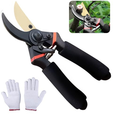 FRXAEZTG Sécateur de Jardin en Aluminium avec Gants,Résistant Secateur à Coupe Branche,Cisaille de Jardin avec Conception Permettant d'économiser du Travail pour Oupe Branches