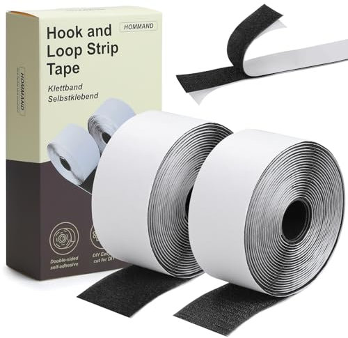 HOMMAND Klettband Selbstklebend Extra Stark, Doppelseitig Klebende mit Klettverschluss Selbstklebendes Klebepad Flauschband und Hakenband, Premium Klettverschluss selbstklebend, 50mm x 5m, Schwarz