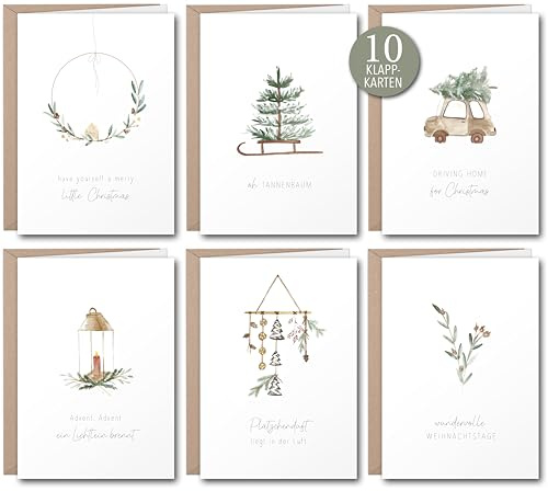 luftundliebe Weihnachtskarten - Weihnachtskarten mit Umschlag Set (10 Stück) - A6 Klappkarten Set zu Weihnachten - Weihnachtskarte - christmas cards - Aquarell